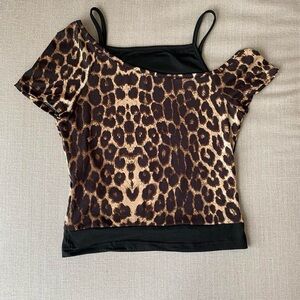 Leopard Print Off-Shoulder Women’s Top - Brown/Black